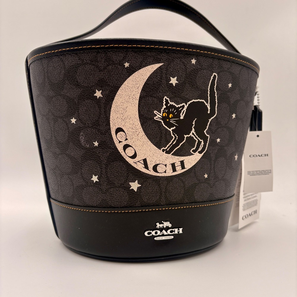 Coach Halloween Black Cat Moon Signature Bucket Bag Trick or Treat Pail - Picture 14 of 16
